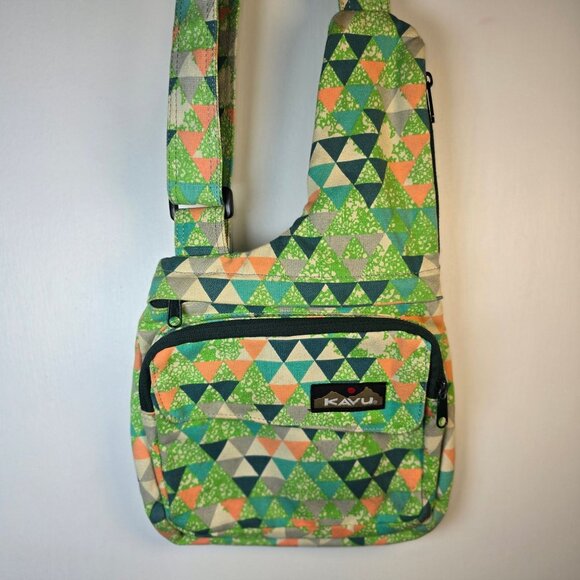 Kavu Handbags - Kavu Seattle Sling Purse Triangle Green Crossbody Hikers Bag Retired